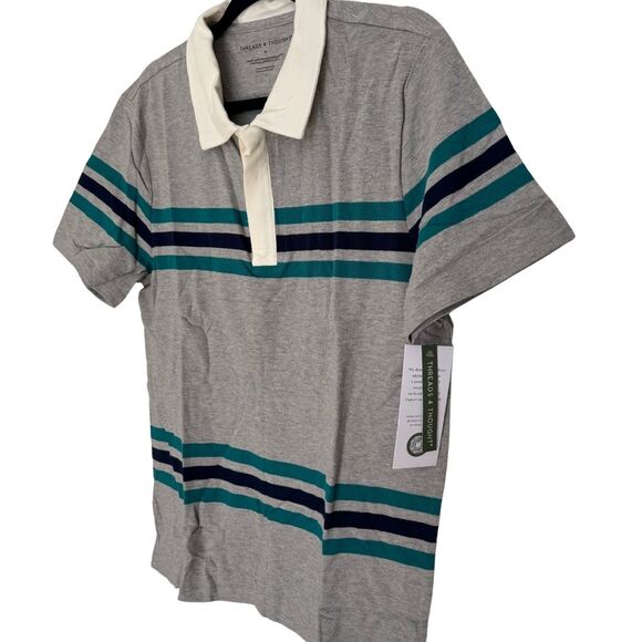 THREADS 4 THOUGHT Mens Ashby Pique Knit Stripe Polo Shirt Rugby 90s NWT Medium - Picture 4 of 9